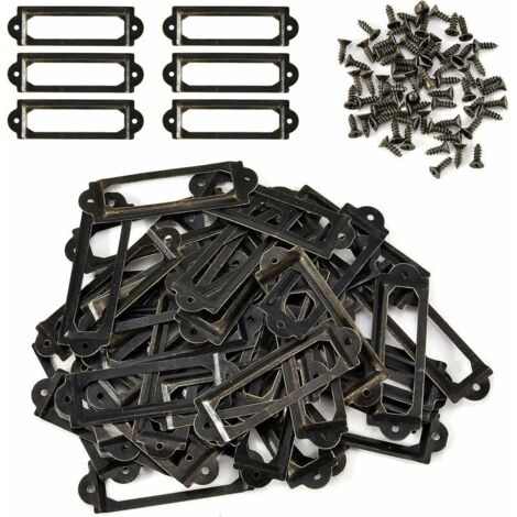 50 pcs Lable Titulaire Bibliothèque Armoires à tiroirs Poignée Porte-nom avec Porte-nom avec vis, 60 x 17 mm, Bronze Antique (1/5)