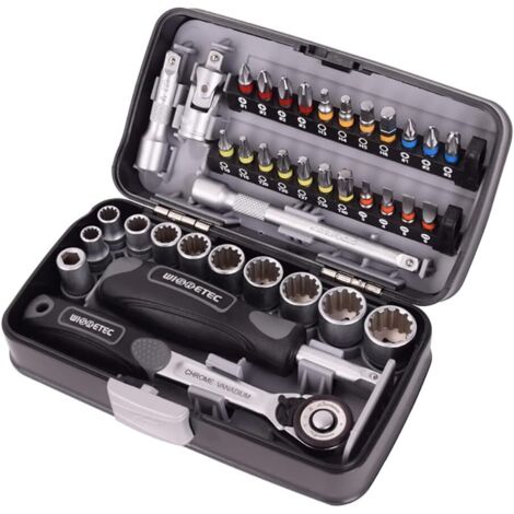 38pcs manchon de clé à cliquet de catégorie industrielle mini, ensemble d'outils de matériel de combinaison de tête de lot (1/5)