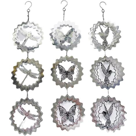 3pcs Garden bucolique oiseau Driver rotation cloche à vent, miroir vent tourner série animale (1/5)
