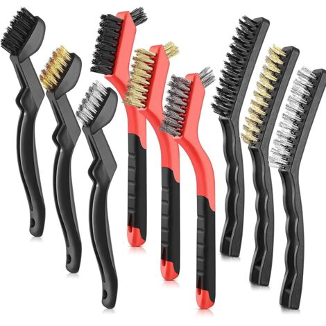Ensemble de brosses métalliques en acier inoxydable, 9 brosses pour nettoyer petites pièces, laiton, cuivre, acier/nylon contre scories de soudure, rouille (1/5)