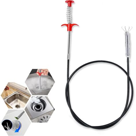 Déboucheur de canalisation flexible 160 cm – Acier inoxydable et plastique PP – 4 griffes pour meilleure prise – Élimine cheveux et débris (1/5)
