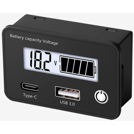 DC8-30V USB Type-C Batterie au Plomb au Lithium Indicateur de Capacité VoltmèTre NuméRique de Voiture Testeur de Tension, ÉCran Blanc (1/5)