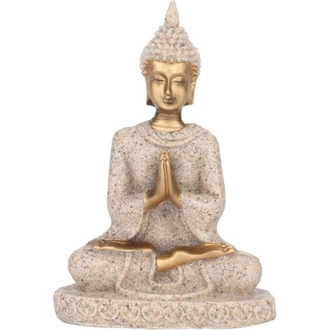 Statue de Bouddha assis en grès et résine – Décoration intérieure zen – Résistante au gel – Détails réalistes pour méditation (1/5)