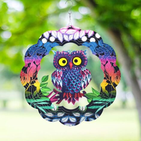 Acier inoxydable métal pivotant cloche à vent, jardin extérieur ornement hibou, pendentif pivotant du vent (1/4)