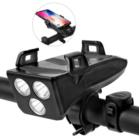 Nazalus-Vente chaude-Lampe de klaxon de Vélo de Lumière Multifonctionnelle 4 en 1 avec Support de Téléphone, USB Lampe de Vélo Rechargeable étanche avec 3 Modes D'éclairage 5 Sons Convient au Vélo de (1/3)