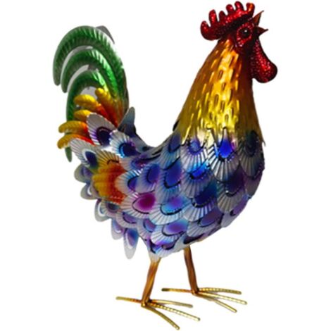 Poulet en métal - Décoration de pelouse - Pour l'extérieur, le patio, l'arrière-cour et la décoration de la maison (coloré en bleu) (1/5)