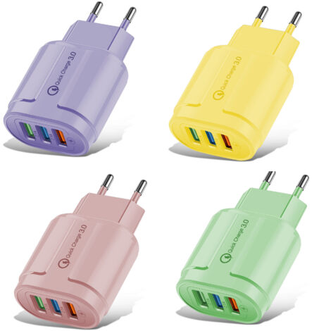 8pcs macaron colour USB charger 3USB charging head 5V2A charger 3 port adapter (1/5)