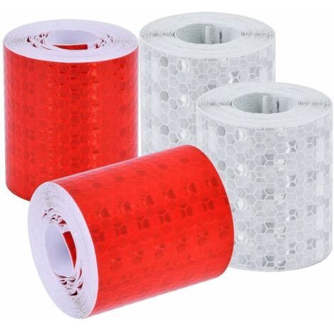 4 Rouleaux Bande Réfléchissante, 5Cm X 3M Ruban Adhésif Réfléchissant De Haute Intensité Sécurité, Autocollant Réfléchissant Autocollante Pour Véhicules (Rouge, Blanc) (1/5)