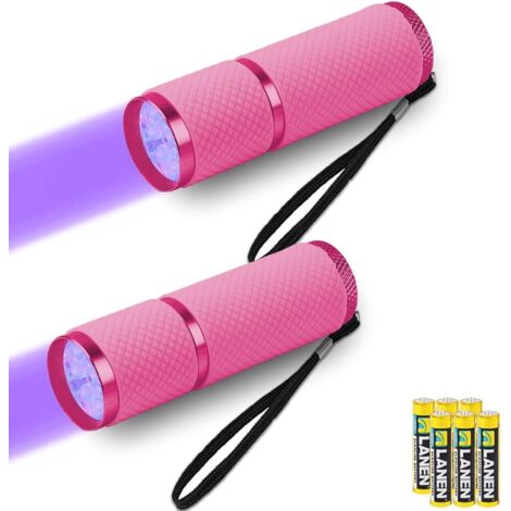 2-Pack Mini lampe de poche UV avec 9 LED et piles - Détecteur d'urine pour chien/chat, agents fluorescents, taches sèches, détection de contrefaçon, billets de banque, punaises de lit, etc (1/5)