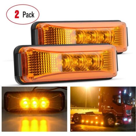 2PCS 3.9 Pouces 12V Jaune 3 LED Camion Remorque Lumière Ambre Avant Arrière LED Feux De Position Latéraux Voyant De Dégagement Parfait Scellé Étanche Monté En Surface LED Marqueur Lumière (1/5)
