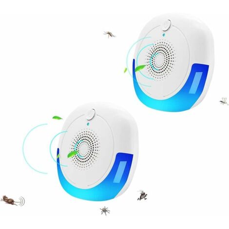 Répulsif à ultrasons contre les moustiques, tue-mouches, prise anti-moustiques, appareil électrique intérieur anti-moustiques - fourmis, souris, rats, araignées, cafards, coffre-fort - paquet de 2 (1/5)