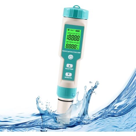 pH-mètre numérique 7 en 1 – Testeur étanche PH/TDS/EC/Sel/ORP/Temp – Écran LCD rétroéclairé – Pour piscines et aquariums - EAU 7 EN (1/5)