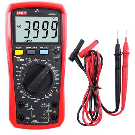 Multimètre, UT890D 6000 Comtes Multimètre Numérique True RMS Ampèremètre Voltmètre AC/DC Tension Résistance Courant Capacité Fréquence Testeur de Diode Détecteur de Fil de Feu avec Sonde LCD (1/5)