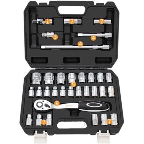 Kit de réparation de voiture de boîte à outils de 32 pièces, kit de douille de tournevis de clé de couple de cliquet (1/5)