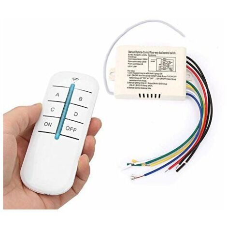 Commutateur de télécommande sans fil 4 voies – Émetteur récepteur 7A – Contrôle éclairage jusqu'à 15m – Installation rapide pour divers environnements (1/5)