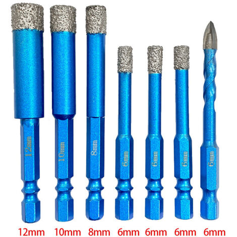 Dispositif d'ouverture de diamant de brasage sec carrelage en marbre ouvert hexagonal tige en verre perforé foret set (1/5)
