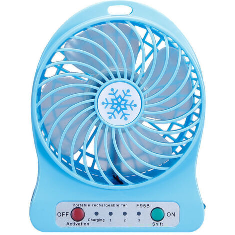 Ventilateur de bureau portable rechargeable avec lumière LED, mini bureau, chargement USB, refroidisseur d'air, 3 modes de régulation de la vitesse, fonction d'éclairage LED, refroidissement (bleu) (1/5)