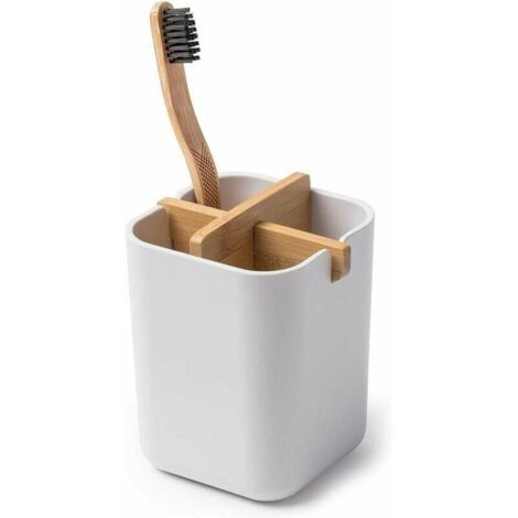 Porte-Brosse Dents Tout en Bambou, Naturellement cologique, Pot de Brosse Dents antibactrien pour Salle de Bain, Gobelet Brosse Dents Compact et Robuste, Blanc
