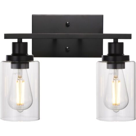 Miroir de salle de bain lampe frontale 2 en 1 mur noir clair Industrial vintage avec ombre en verre transparent (1/5)