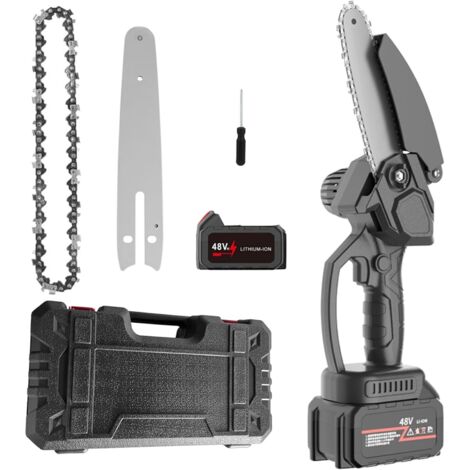 Mini tronçonneuse sans fil de 15,2 cm avec 1 batterie rechargeable, 1 chaîne et étui de transport, tronçonneuse portable pour coupe de bois de branche d'arbre (1/5)