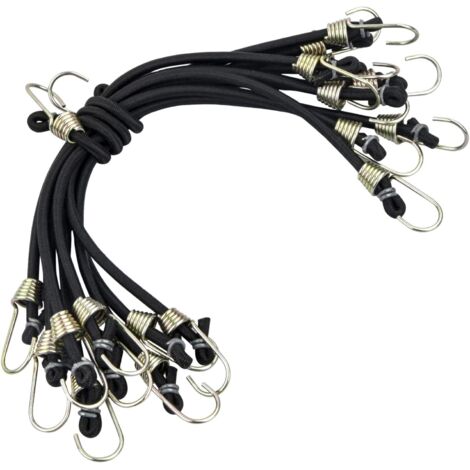 Tendeur Elastique avec Crochet, 10 Pcs 25cm Sangles de Rangement Robustes, Universels Robustes Tendeurs Sandow, Sangles de Tension Multifonction pour Vélos Et Tentes, Sangle à Bagage, Noir (1/5)