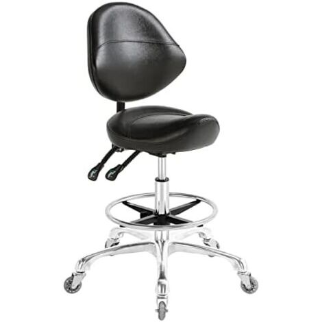 Tabouret de selle avec support dorsal et repose-pieds – Très résistant (158,8 kg) – Tabouret pivotant hydraulique réglable pour salon, spa, beauté, massage, clinique, maison, bureau (noir) (1/5)