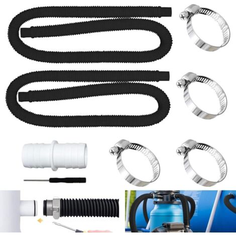 2Pcs Tuyau Piscine 32mm, Tuyau aspirateur piscine avec 4 colliers serrage métalliques,Adapté à une variété de pompes -Noir (1/5)