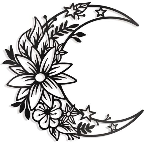 Lune fleurs, lune décoration murale, métal Art mural décoration décoration d'intérieur silhouette ferronnerie (1/5)