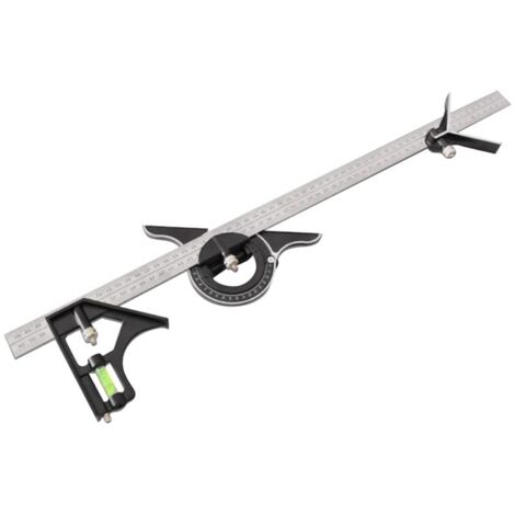 Soldes Équerre Combinée 600mm Avec Rapporteur d'Angle à Niveau à Bulle, Tête droite et Tête à Centrer Multifonction Réglable Angle Droit Règle Ingénieur Outil de Mesure de Charpentier (1/5)