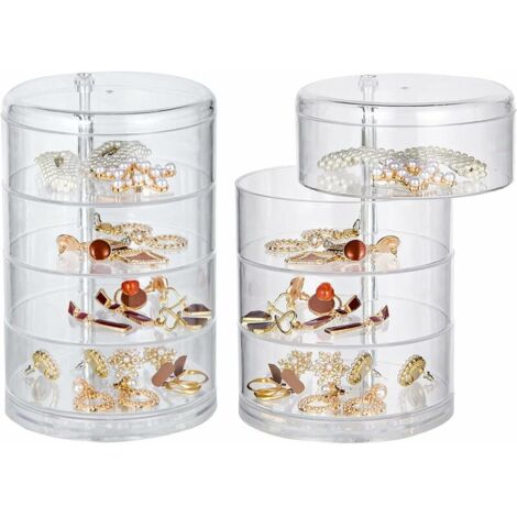 Boite A Bijoux Transparente, Accessoire Coiffeuse, 1 Étui Pour Rangement Bijoux 4 Couches, Transparent, Peut Être Tourné Librement (11Cm, 17,5Cm) (1/5)