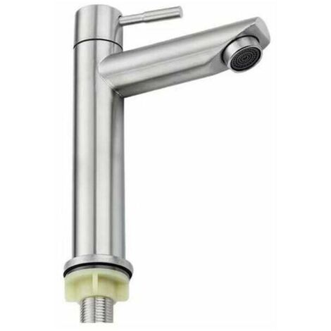 Robinet Salle Bain Eau Froide Uniquement Robinet Lavabo Surface Chromé en Cuivre Durable Robinetterie Lave Mains Cartouche Céramique Mousseur Démontable Pratique pour Nettoyer ou Remplacer (1/5)