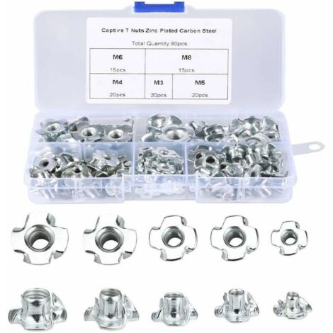 Écrous à Griffes 90Pcs Ecrous en T Bois M3/M4/M5/M6/M8 Ecrous pour Travail du Bois Meubles (1/5)
