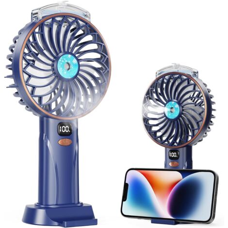 Ventilateur Pulvérisateur à Main, Mini Ventilateurs USB Rechargeables, 5 Vitesses avec Écran LED, Base Détachable, Puissant et Silencieux Fan, Idéal pour Maison, Bureau, Dortoir ou Voyages (1/5)