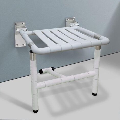 Siège de douche rabattable mural – Capacité 190 kg – Châssis acier inoxydable – Dimensions 40 x 35 cm – Installation rapide en 10 min