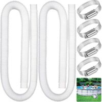 Tuyau piscin 32mm 2Pcs 32mm Tuyau pour Piscines Hors Sol,tuyau de pompe filtre à sable piscines avec 4 colliers de serrage en métal pour Piscines 150cm