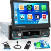 Autoradio 1 Din sans fil Bluetooth 5.0 – Écran tactile 7 pouces – Carplay et Android Auto – Caméra de recul étanche – FM/AM USB AUX