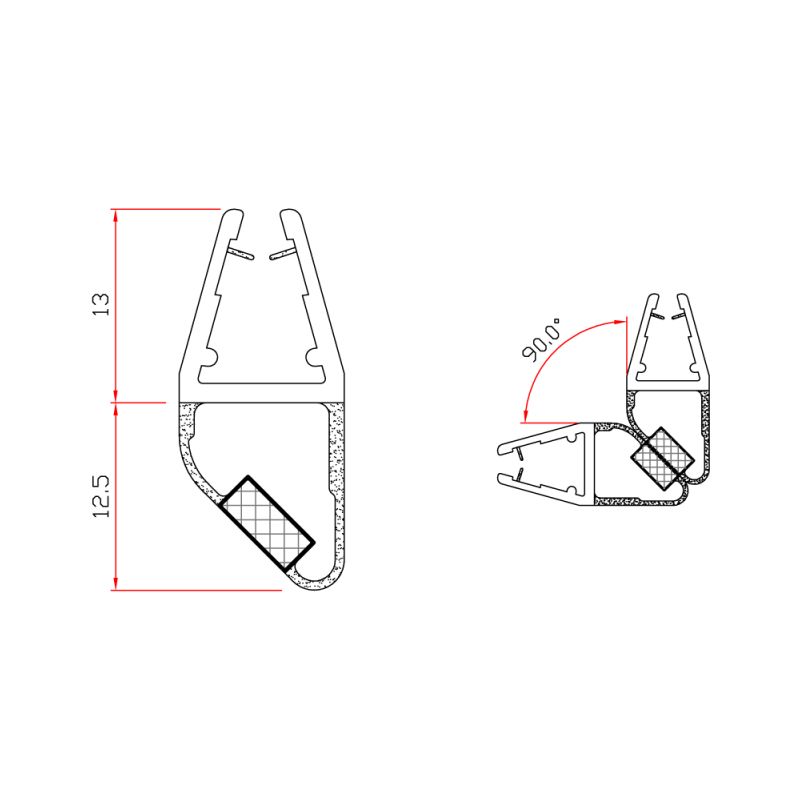 Guarnizione Magnetica Box Doccia Angolo Vetro 4mm 5mm EC-514 Angolo 90