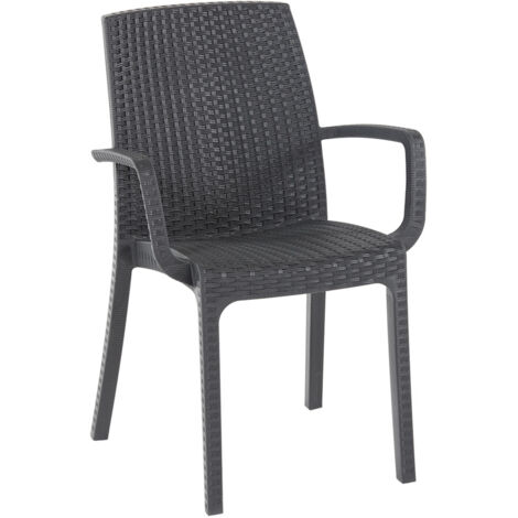 Sedia rattan impilabile braccioli giardino bar esterno Indiana BICA - Tortora