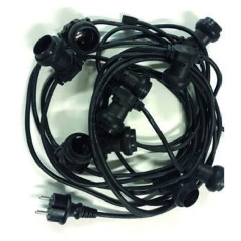 Guirlande lumineuse d'extérieur 10M – 10 douilles E27 – Câble rond noir H07RN-F – Protection IP44 – Branchement direct 220V – Fox Light (1/5)