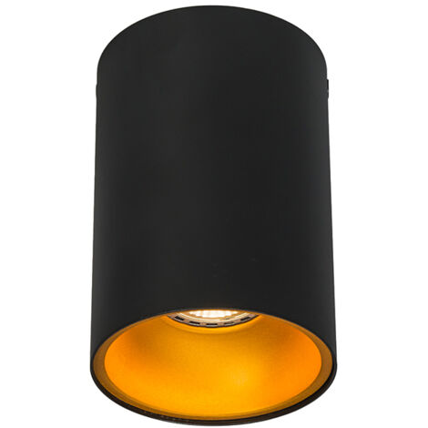 Qazqa – Spot encastrable noir avec or – Douille GU10 – Compatible variateur – Acier – 50W max – Pour intérieur moderne – Éclairage design (1/5)