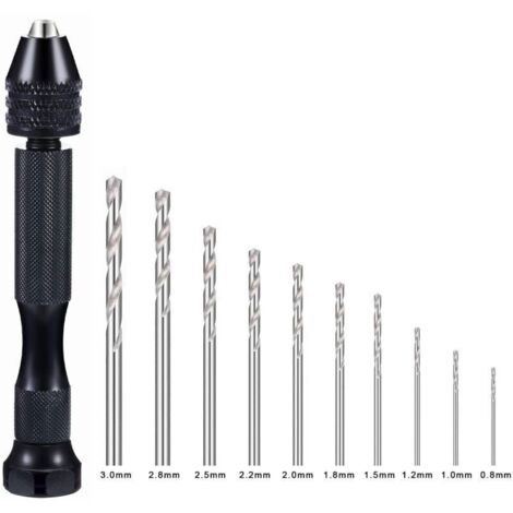 Professionelle Handbohrmaschinen mit Schraubstock, Mini-Spiralbohrer (0,8–3,0 mm), Set mit 11 Präzisions-Handbohrern für Rotationswerkzeuge (1/5)