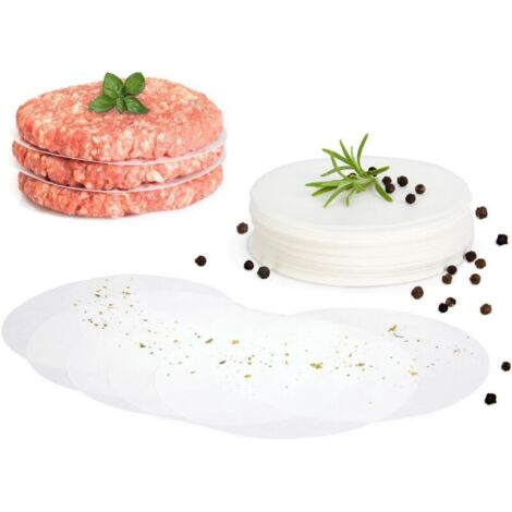 Packung mit 500 antihaftbeschichteten Burgerpressen aus Papier – 11,5 cm Durchmesser – ideal zum Braten und Zubereiten von Hamburgern (1/5)