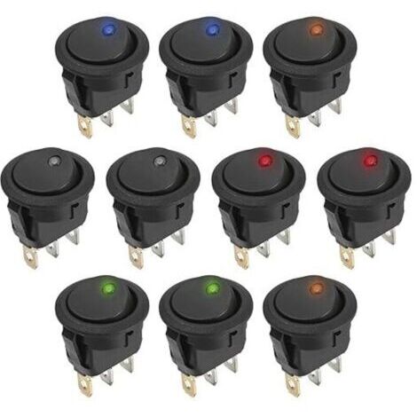 12V DC 12V 20A 3-poliger SPST-Rundkippschalter mit Verriegelung, 10 Stück, 5 Farben, für Auto, LKW, Boot (1/4)