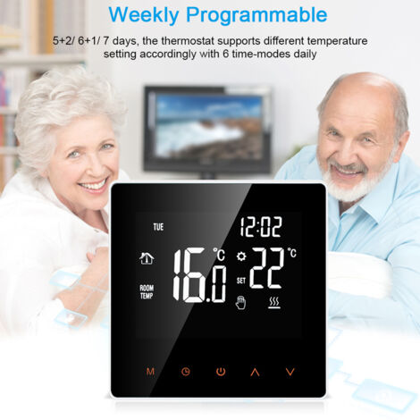 Eosnow Smart Thermostat, Digitaler Temperaturregler, LCD-Display, Touchscreen, wochenweise programmierbar, Elektrische Fußbodenheizung, 16A (1/5)