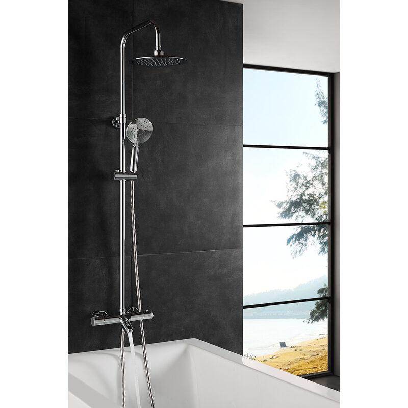 Columna termostática negra de la ducha de la torre de la columna del panel  de la ducha del cuarto de baño montado en la pared w jets del masaje del