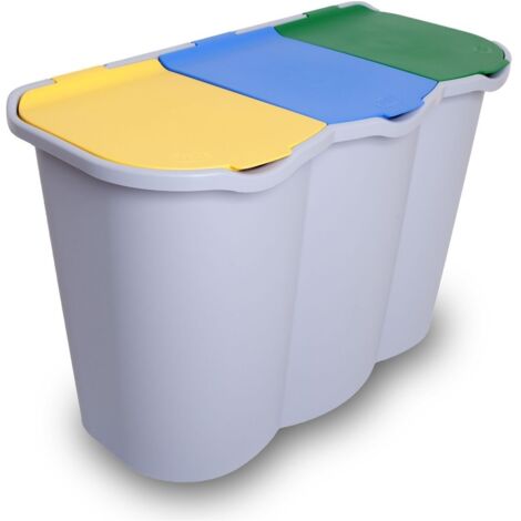 Pattumiera per raccolta differenziata 80L – 3 comparti per carta, plastica e vetro – In polipropilene grigio – Dimensioni 48,5 x 74,5 x 34 cm – Belli E Forti (1/10)