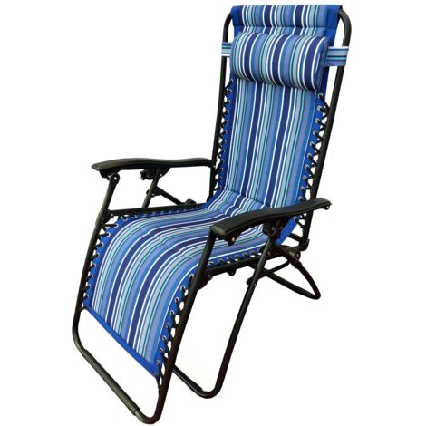Poltrona relax imbottita reclinabile in metallo – Cuscino in cotone 100% – Leggera e facile da spostare – Colore blu righe – Maury'S (1/2)