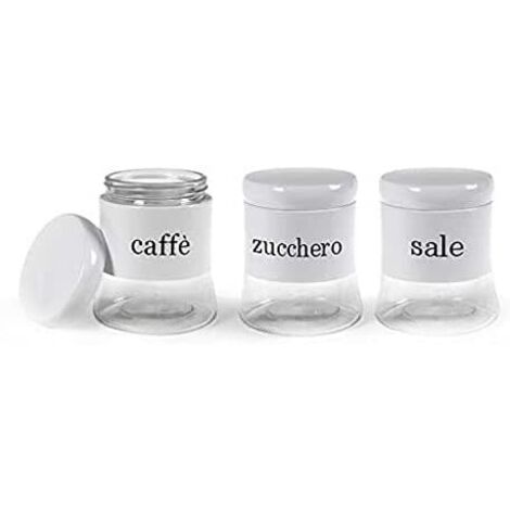 Set 3 Barattoli da Cucina in Vetro Bianco Sale Zucchero Caffè 750 ml