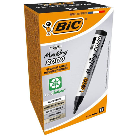 Confezione 12 Pezzi Pennarelli Indelebili Marking 2000 Nero Bic (1/3)