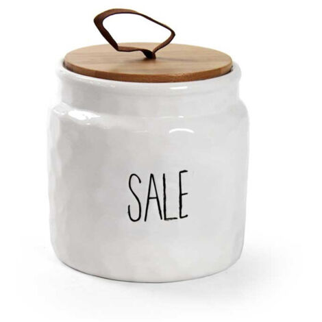 Barattolo da Cucina in Ceramica Bianca Sale con Tappo in Legno 14 cm (1/2)